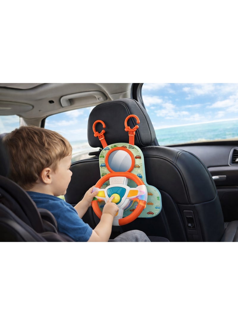 لعبة مقود قيادة تعليمية للأطفال EASIER DRIVE بأصوات وإضاءة ومرآة آمنة – تعليق على السرير أو العربة - Image 3